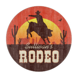 Customisable NAME Western Cowboy Bull Rider Rodeo Cutting Board