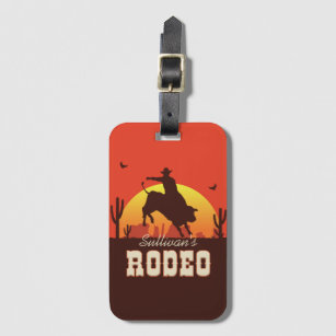 Customisable NAME Western Cowboy Bull Rider Rodeo Luggage Tag