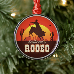 Customisable NAME Western Cowboy Bull Rider Rodeo Metal Tree Decoration