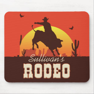 Customisable NAME Western Cowboy Bull Rider Rodeo Mouse Pad