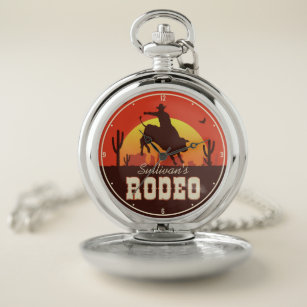 Customisable NAME Western Cowboy Bull Rider Rodeo  Pocket Watch