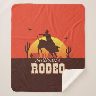 Customisable NAME Western Cowboy Bull Rider Rodeo Sherpa Blanket