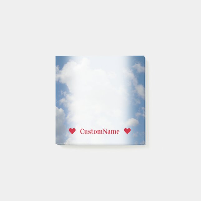 Customisable Name + White/Grey Clouds and Blue Sky Post-it Notes (Front)