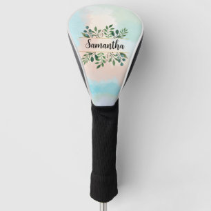 Customisable Name With Green Leaves Design Golf Head Cover