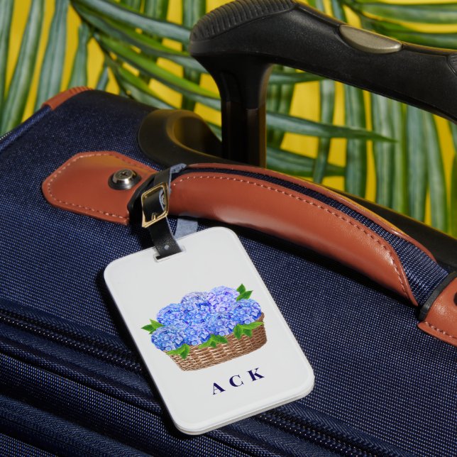 Customisable Nantucket Hydrangea Luggage Tag (Front Insitu 1)