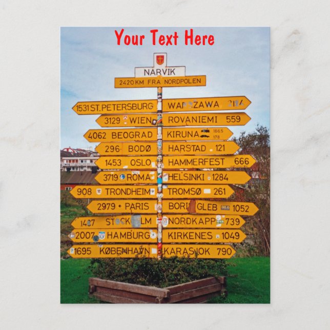 Customisable Narvik, Norway signpost Postcard (Front)