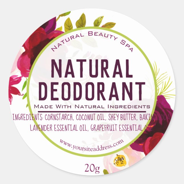 Customisable Natural Deodorant Label (Front)