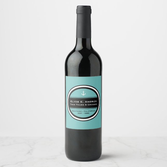 Customisable Nautical Anchor Circle Wine Label (Front)