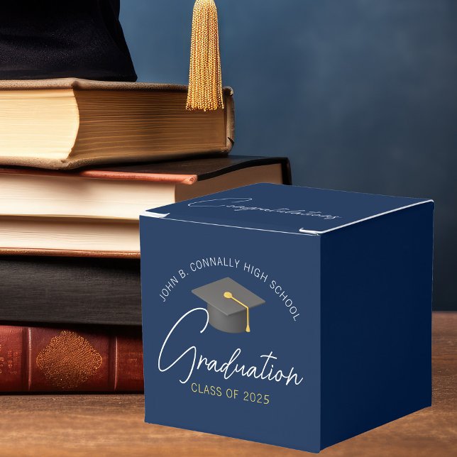Customisable Navy Blue Modern Graduation Party Favour Box (Creator Uploaded)