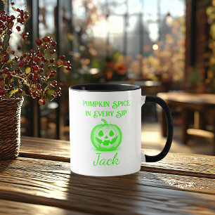 Customisable Neon Halloween - Green Pumpkin Design Mug