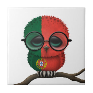 Customisable Nerdy Portuguese Baby Owl Chic Tile