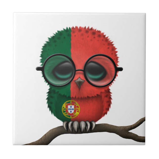 Customisable Nerdy Portuguese Baby Owl Chic Tile (Front)