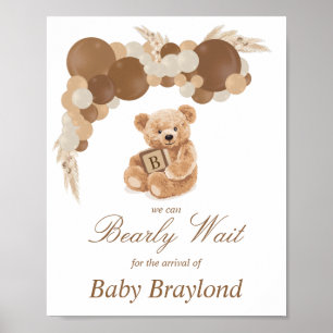 Customisable Neutral Brown Pampas Teddy Bear Sign