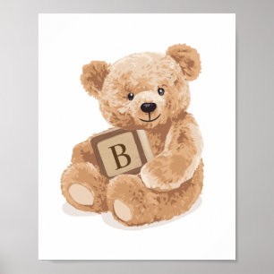 Customisable Neutral Teddy Bear with Block Poster