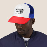 Customisable Never Give Up Never Surrender Trucker Hat<br><div class="desc">Custom Text & Colour Modern Elegant Template Sport Fitness Hats & Hair Accessories / Hats & Caps / Baseball & Trucker Hats / Never Give Up Never Surrender Red/White/Blue Trucker Hat.</div>