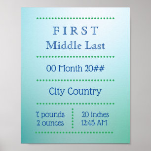 Customisable newborn soft blue poster