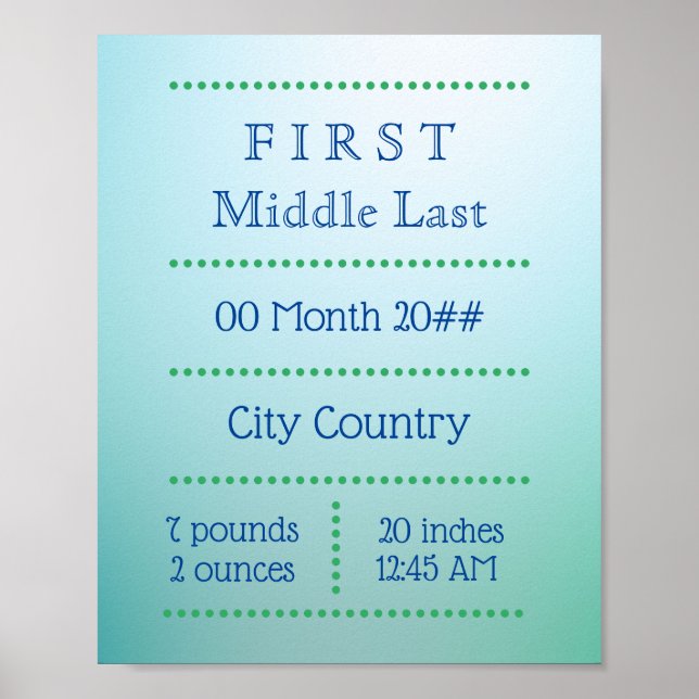 Customisable newborn soft blue poster (Front)