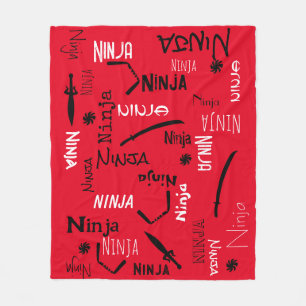 Customisable Ninja Red Black White Katana Pattern  Fleece Blanket