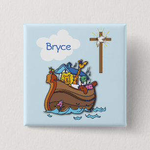 Customisable Noah’s Ark Baby Baptism, Boy Blue 15 Cm Square Badge