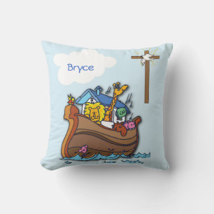 Customisable Noah’s Ark Baby Baptism, Boy Blue Cushion