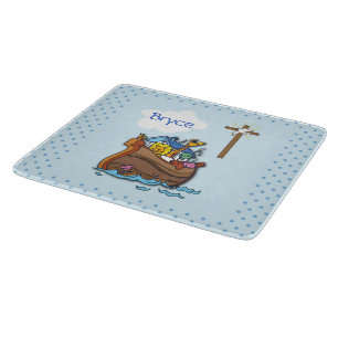 Customisable Noah’s Ark Baby Baptism, Boy Blue Cutting Board