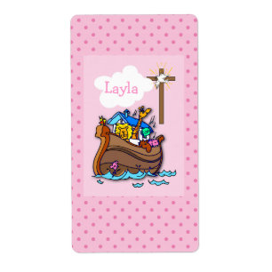 Customisable Noah’s Ark Baby Baptism, Girl Pink