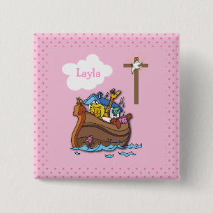 Customisable Noah’s Ark Baptism, Girl Pink 15 Cm Square Badge