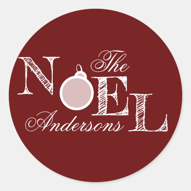 Customisable Noel Maroon Holiday Classic Round Sticker (Front)