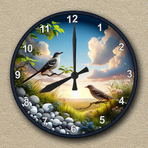 Customisable Northern Mockingbird Nature Scene Round Clock