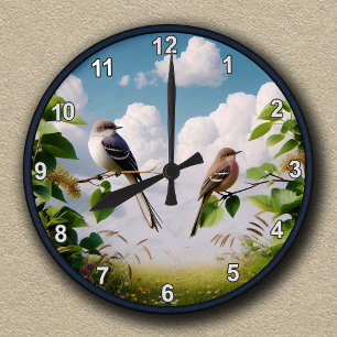 Customisable Northern Mockingbird Nature Scene Round Clock