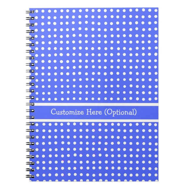Customisable Notebook, Blue/White Polka Dots Spiral Notebook (Front)