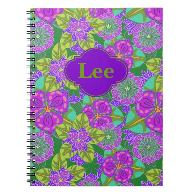 Customisable Notebook Night Orchids in Green (Front)