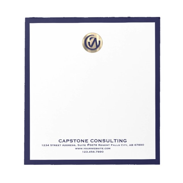 Customisable Notepad with Navy Frame and Gold Logo (Front)