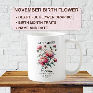 Customisable November Birthday Peony Flower   Coffee Mug