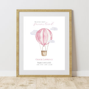 Customisable Nursery Watercolor Pink Air Balloon Poster