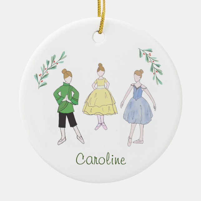 Customisable Nutcracker Chinese/Snow/Party Girl Ceramic Tree Decoration (Front)