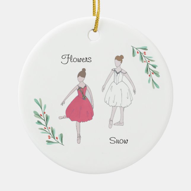 Customisable  Nutcracker Snow/Flowers Ceramic Tree Decoration (Front)