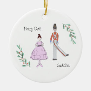 Customisable  Nutcracker Soldier/Party Girl Ceramic Tree Decoration