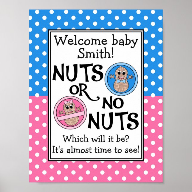 Customisable Nuts or No Nuts gender reveal poster (Front)