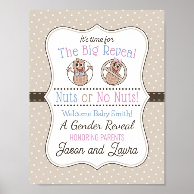 Customisable Nuts or No Nuts gender reveal poster (Front)