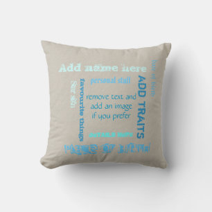 Customisable oat teal chalkboard wordcloud add tag cushion