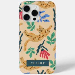Customisable Ocelot Cat & Matisse Leaves  iPhone 15 Pro Max Case