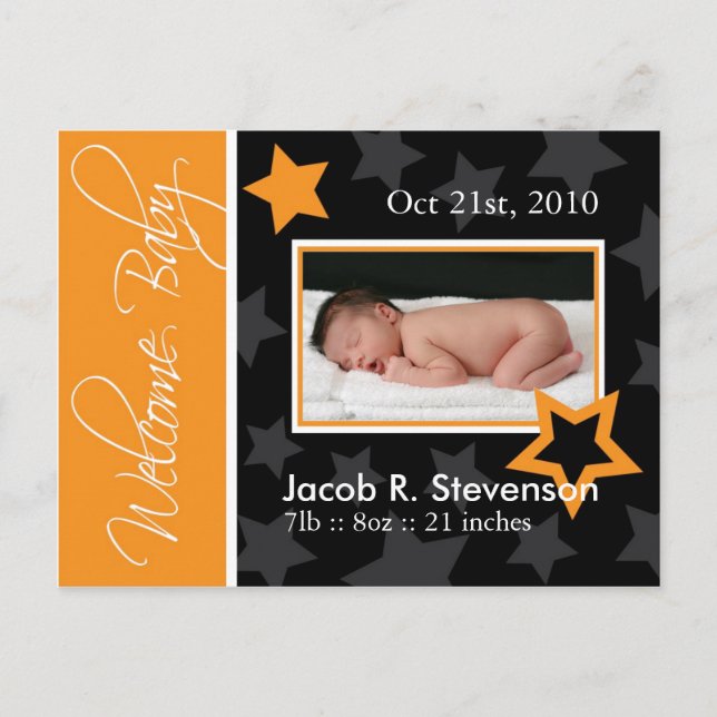 Customisable October Baby Birth Announcement Postcard (Front)