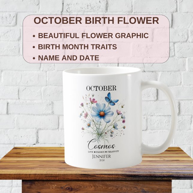 Customisable October Birthday Cosmos Flower   Coffee Mug (Creator Uploaded)