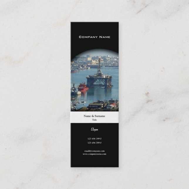 Customisable oil drilling rig watercolor profile mini business card (Front)