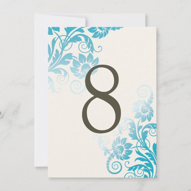 Customisable Ombre Teal Table Number Cards (Front)