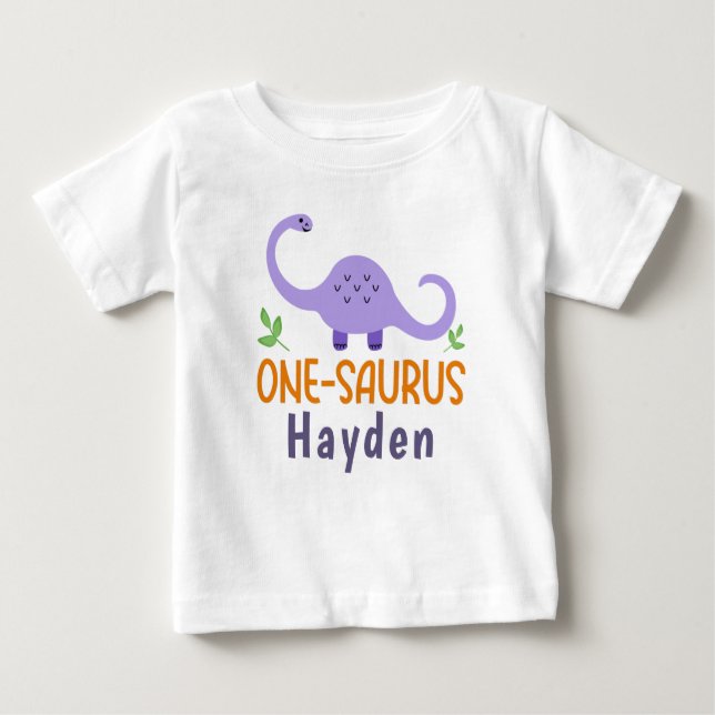 Customisable One-saurus Dinosaur Birthday Baby T-Shirt (Front)