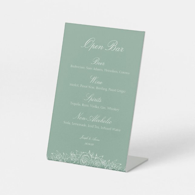 Customisable Open Bar Sign Sage Florals (Front)