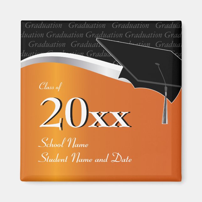 Customisable Orange and Black Graduation Magnet (Front)