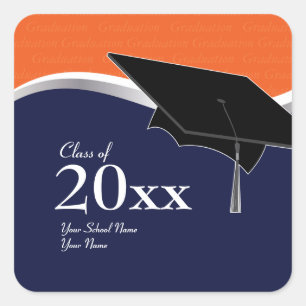 Customisable Orange and Blue Graduation Sticker